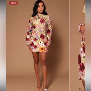 Emmaline Embroidered Mini Dress - Nude/combo